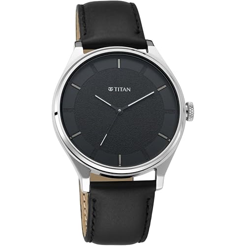 Titan Workwear Quartz Analog Black Dial Black Leather Strap Watch for Men - NT1802SL11
