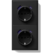 BSEED LIFE Schuko stopcontact met USB/type C 20 W, inbouwEU-standaard stopcontacten, wandcontactdoos met pc-frame, 80 x 80 mm enkel stopcontact met klauwen, eenvoudige installatie, enkelvoudig zwart