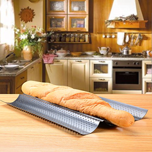 MUZIYU Baguette-Backblech 3 Mulden 38x 25cm mit Antihaftbeschichtung&2 Jahren Zufriedenheitsgarantie - 7
