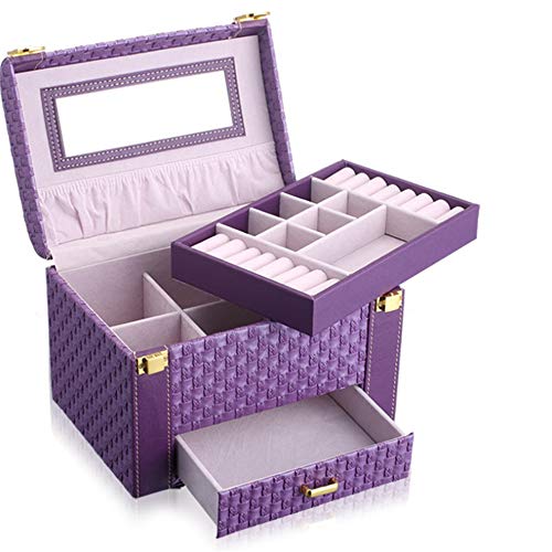 Preisvergleich Produktbild Schmuckkästchen Koffer und Aufbewahrung 2 Schichten Großen Spiegel Schmuckschatulle Organizer Display Tray Aufbewahrungsbox Schublade Mädchen Dame Aufbewahrungsbox Ohrringe Ring Halskette Armband Geei