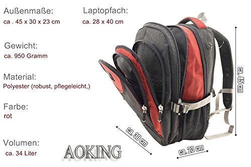 Laptop Rucksack Schulrucksack Schulranzen Schultasche A4 15 Zoll in 5 Farben Aoking Uni Rucksack Perfect Day Multifunktionsrucksack Campus Daypack Rucksack City Rucksack / Schule Arbeit & Freizeit / Bag A / 4 Outdoor Schulrucksack Sport City Rucksack Schule Arbeit & Freizeit Bag Schulrucksack Sportrucksack Backpack Laptoprucksack Laptopfach 15″… (rot) - 4