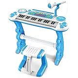 Die Geschwindigkeit der Musik und die Lautstärke kann reguliert werden! Mit der Rec. Funktion können die Kids das gespielte aufnehmen und danach wieder abspielen. Das Piano verfügt außerdem über ein Drum und ein Mikrofon. Der Notenhalter darf natürlich auch nicht fehlen