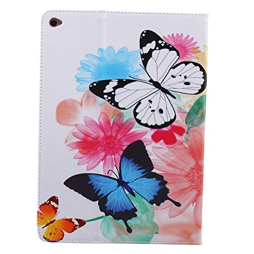 iPad Air 2 Hülle, Deenor Bunt Painting und Stilvoll Brieftasche Tasche PU Leder Flip Protective Stand Tasche Schutzhülle Hülle für Apple iPad Air 2 iPad 6 Generation.[Three Butterflies] - 3