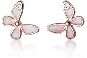 Ms.Swan 925 Sterling Silber Zirkonia Mini Rosa Schmetterlings Ohrringe für Frauen,Damen,Mädchen,Kinder