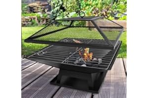 Garden Mile - Grand brasero Exterieur carré en métal Noir pour Jardins et patios