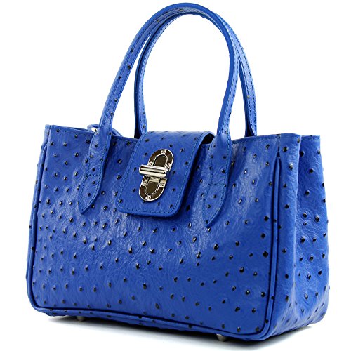 modamoda de - Sac en cuir ital Petit sac TL03, Couleur:Autruche bleu