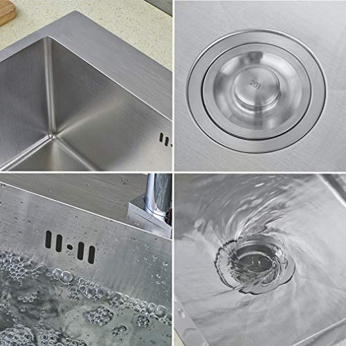 Auralum Fregadero de Cocina de Acero Inoxidable Cepillado Incorporado de Lavabo Empotrado de 55 x 45 cm 1 Bandeja con Dos Orificios Montaje de la Cocina Debajo del Mostrador para Cocina - Auralum