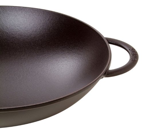 Staub Wok mit Glasdeckel (37cm, 5,7 L mit mattschwarzer Emaillierung im Inneren des Topfes) schwarz - 3