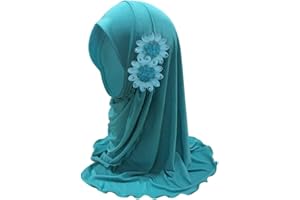 TINAYAUE Mädchen Kopftuch Kind Muslimischer Hijab Arabisch kleines Mädchen Blumen Kopftuch Islamischer Gebetshut Dubai Anmut Atmungsaktiv Sonnenschutz Blume Schleier Schal Kopfschmuck für 2-7 Jahre alt Mädchen