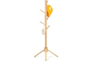 Relquorax Appendiabiti per bambini in legno di faggio, supporto regolabile in altezza con 9 ganci, organizer autoportante per vestiti per bambini, per corridoio, camera da letto, facile da montare