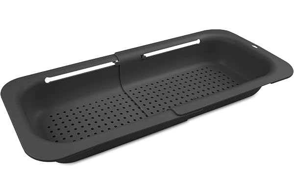 Fousenuk Passoire à Poser Sur l'Évier (36-49cm), Extensible Panier de Vidange de Cuisine, Passoire Retractable en Plastique pour Égoutter les Pâtes Cuites, Laver les Légumes et les Fruits (Noir)