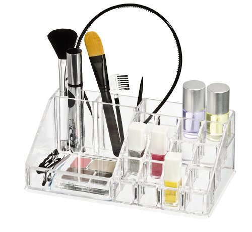 WENKO 20986100 Kosmetik Organizer Femme – mit 16 Aufteilungen , Kunststoff – Acryl, 22.5 x 8 x 12.5 cm, Transparent - 4