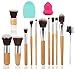 Tinabless 11pcs Makeup Brushes Set + Eyebrow Brush + Makeup Puff Sponge + Cleaning Brush Glove - Bamboo Handles Eco-friendly Makeup Brush Kit - Natural Make Up Brush Set - Vegan Beauty Cosmetics Tools - Soft Bristles Make Up Brushes with Makeup Brushes Pouch - Professional Concealer Eyeshadow Contour Lip Eyebrow Foundation Brush + Portable Bag (11pcs + Makeup Puff + Eyebrow Brush + Clean Egg)