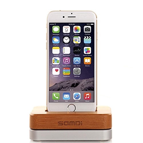 SAMDI Luxus Bambus Aluminium Handy Docking Ladestation Halterung für Apple iPhone 6 Plus 5S 5C 4S - 2