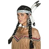 Indianerperücke Indianer Perücke mit Federn und Haarband unisex Häuptling Zöpfe Squaw Indianerzöpfe Western Faschingsperücke Pocahontas Kostüm Haare