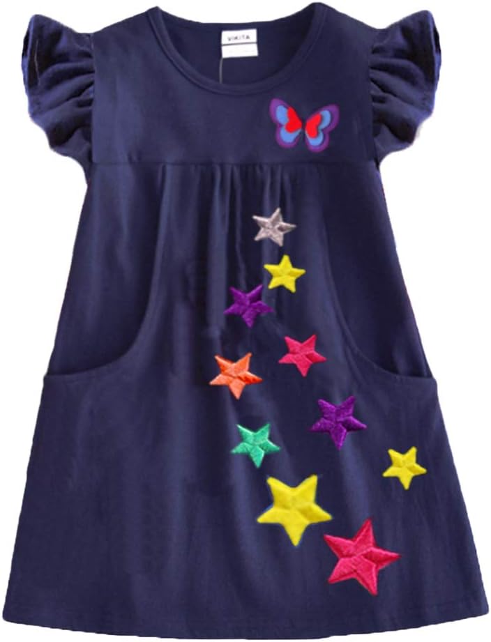 VIKITA Vestido para Niñas Manga Larga Algodón Princesa Casuales Bebe Niñas 2-8 años