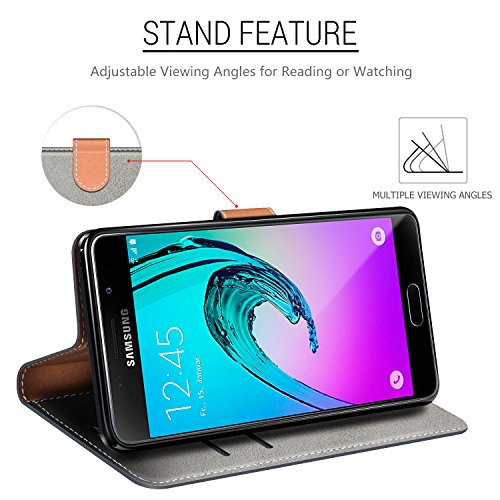 Mobesv Smiley Custodia in Pelle / Portafoglio Cover per Samsung Galaxy A3 2016, Grigio/Nero