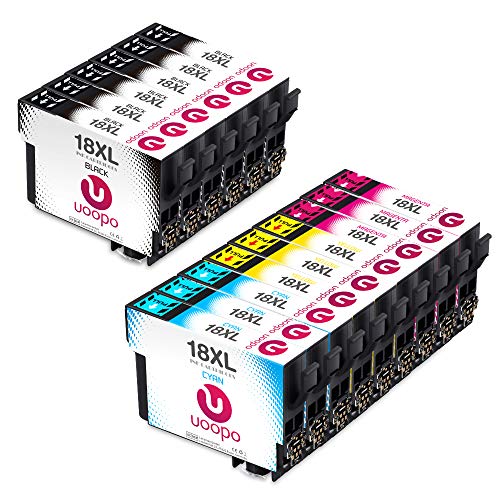 Uoopo 15 Paquete Alta Capacidad Cartuchos de tinta para Epson 18 18XL 18 XL Compatible con Epson Expression Home XP-225 XP-215 XP-205 XP-322 XP-312 XP-405 XP-412 XP-422 XP-425 XP-302 XP-305 XP-315