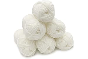 RENYIZ Lot de 6 pelotes de laine à tricoter double pour crochet acrylique Blanc 25 g