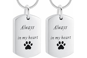 Minicremation Collana con urna per ceneri per animali domestici, con impronta di zampa, ciondolo ricordo per ceneri di animali domestici, gatti e cani, con kit di riempimento