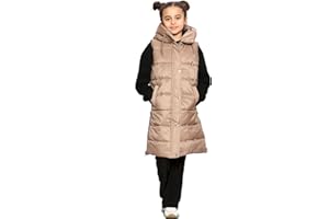 Top Fashion18 Girls Padded Gilet Longline Hooded Jacket Quilted Winter Wear Long Hooded Side Split Puffer Long Body-Warmer Coat Size 8-18