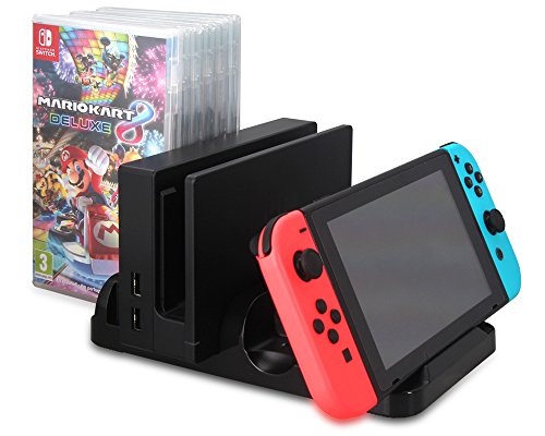 Nintendo Switch Ladestation Playstand ständer – ElecGear Charging Dock Standfuß Ladegerät Charger Docking Station Stand für Switch Dock Set, games Konsole, Pro Controller, Joy-Con mit Spieleaufbewahrung für 6 Spiele