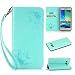 Produktbild Nancen Samsung Galaxy A5 / SM-A500F (5 Zoll) Handyhülle, Luxus Mint grün Prägung Schmetterling und Blume Muster Flip Case PU Leder Tasche Ledertasche Etui Protective Schale Bookstyle Schutzhülle mit Standfunktion und Invisible Magnetverschluss
