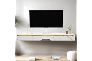 Pmnianhua Floating TV Unit, 67'' Wall Mounted TV Cabinet, Floating Shelves with 2 Drawers and 1 Door, Modern Entertainment Media Console Center Large Storage TV Bench for Living Room (170cm/White)