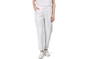 DENIMFY Lniane spodnie damskie na lato, długie, lekkie spodnie plażowe, regularny krój, DFLinda, spodnie rekreacyjne, jednokolorowe, białe, beżowe, zielone, S, M, L, XL, XXL