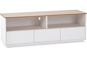 HOMN LIVING Mueble TV Bob 3 cajones 2 Huecos Blanco/Roble, Madera Maciza, 140 cm (Ancho) 40 cm (Profundo) 49 cm (Altura)