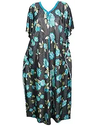 Indiatrendzs Women Kaftan Nighty Floral Dot Printed Long Nightwear (Bust 52)