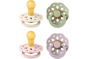 BIBS Boheme Schnuller 4er-Pack. BPA-frei, Kirschform Nippel. Naturkautschuk/Latex, Hergestellt in Dänemark. Größe 1/2, (0-6 Monate/6-18 Monate), (4er Pack), Dusky Lilac Mix