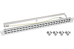 HMF 66446-07 STP Keystone-Patchpanel für Serverschrank | 19 Zoll | 1 HE | 24 Ports RJ45 Geschirmt | Lichtgrau