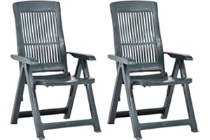 vidaXL Garden Reclining Chairs, Set of 2, Adjustable, Foldable, Weather-Resistant, Easy Clean, Portable Outdoor Furniture, Vibrant Green, Plastic.