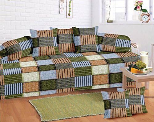 Diwan Set 100% Cotton Abstract Design 104 TC For Home Décor Multicolor Bedsheet With Cushion &amp; Bolster Cover Combo Set