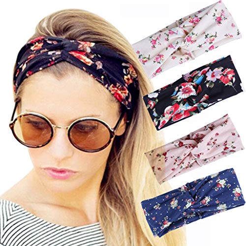 Javpoo Haute Qualité !! Lot de 4 Bandeaux pour Femme avec Bandeau pour Cheveux Style Bandeau Boho Floal Style Criss