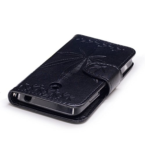 Lonchee Nokia Lumia 630 N630 Wallet Tasche Brieftasche Schutzhülle , Ahornblatt geprägtes Muster Design Hochwertige PU Leder Folio Tasche Case Hülle im Bookstyle mit Standfunktion Kredit Kartenfächer (schwarz) - 3