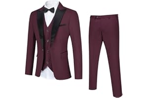 YOUTHUP Abito da Uomo Slim Fit a 3 Pezzi con Risvolto a Scialle Elegante Giacca da Smoking da Sposa con Gilet