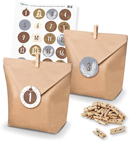 DIY Itenga Advent Calendar for gift bags + clips + sticker set (Advent calendar numbers) Motiv Z15 Silber Gold Weiß