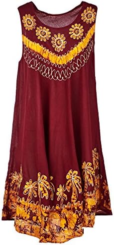 LupstyMagritta Women Plus Size Sleeveless Tie-dye Beach Summer Knee Length Sundress (One Size (12-24) UK, Red Yellow)