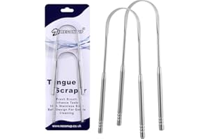 RECON UP Pack of 2 U Shape Tongue Scraper for Adults 100% Stainless Steel, Tongue Cleaner Fresh Breath Care Scraper, Tounge Scraper Bacteria Inhibiting Non-Synthetic Grip Tongue Cleaning Tool