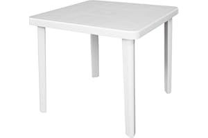 SF SAVINO FILIPPO Tavolo tavolino quadrato 80x80 Nettuno in dura resina di plastica bianco con foro per ombrellone per esterno casa balcone bar sagra da giardino