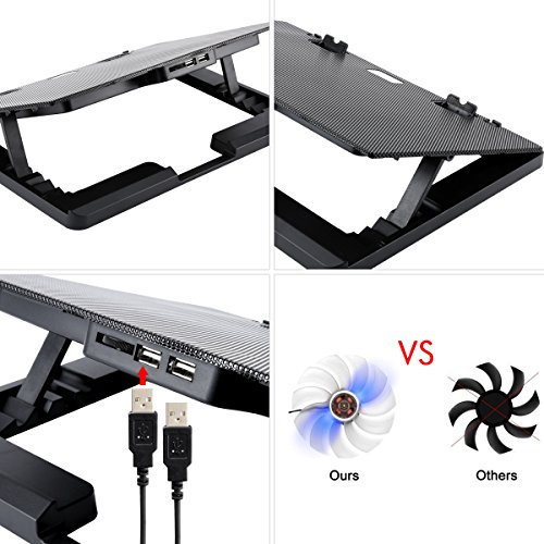 Tonor Laptop Kühler 12-17 Zoll Notebook Cooler Einstellbar Laptop Lüfter Cooling Pad mit 2 USB Port und 4 leise LED Lüfter Kühlpad Kühlmatte für Macbook Laptop Notebook Schwarz - 5
