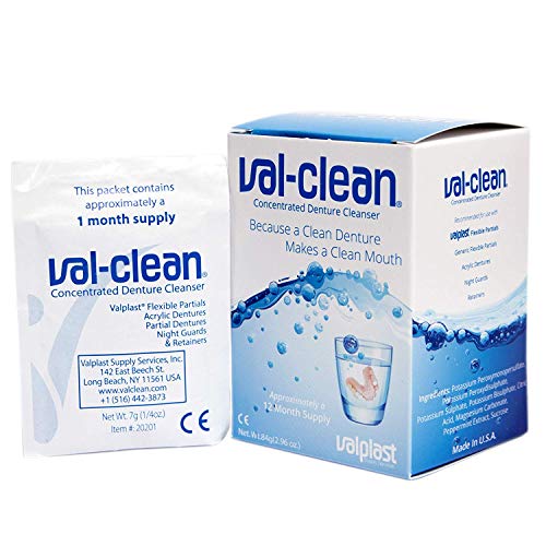 Val-Clean Concentrated Denture Cleaner 12 Sachets - 1 Year Supply For Valplast Flexible Dentures & All Other Appliances by Val-Clean