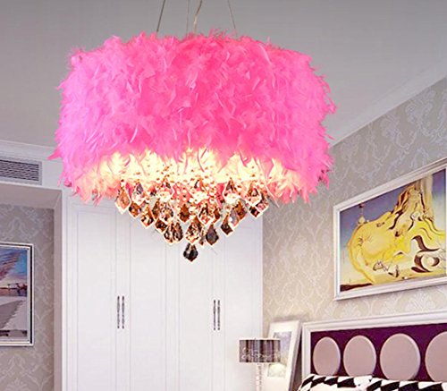 Preisvergleich Produktbild Pendelleuchte Feder-Kronleuchter Kristall-Kronleuchter Schlafzimmer Lampe LED-Decke Wohnzimmer Kronleuchter Bekleidungsgeschäft, pink, 70cm