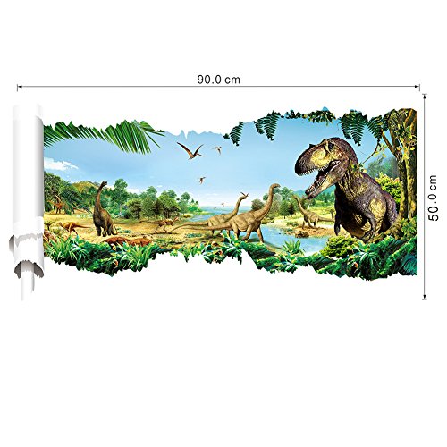 Zuolanyoulan 3D Stereoskopische Dinosaurier Muster Wandsticker Kinder Schlafzimmer Wandtattoos Wohnzimmer Fensterglas Dekorativen Entfernbare Wandaufkleber Raum Dekor Wall Sticker