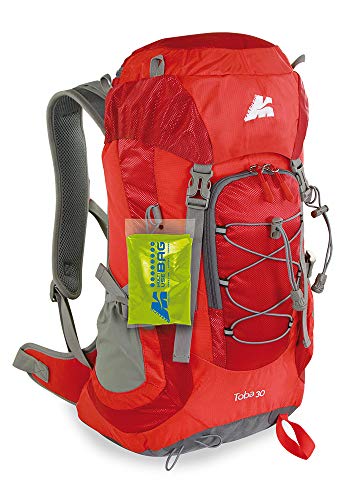 MARSUPIO® TOBA 30L Zaino (30 litri Viaggi Escursione Campeggio Fischietto Copertura antipioggia Compatibile con sistema d'idratazione + LED Plus lampada della fronte con celle incluse), Marsupio - Farbe:Red;Marsupio - Groesse:30 L