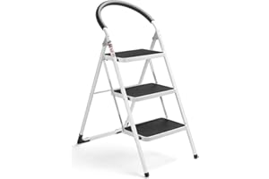 MarysDe@lz 3 step ladder Foldable,Multi Purpose Use Indoor Outdoor Aluminium Heavy Duty Folding Design Ladder with Anti-Slip Feet,Step ladder With Widen Platform, Maximum Loading 150 Kg