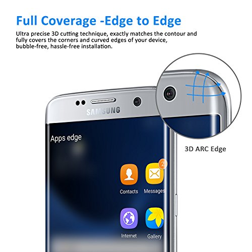 sendis Samsung Galaxy S7 Edge Hartglas Displayschutzfolie, ultra dünn 0,26 mm kratzfest, voller Deckung, Ultra HD Klar, kratzfest, blasenfrei, inkl. Mikrofasertuch, Reinigungstuch, Alkohol Prep Pad (schwarz) Clarity - 3