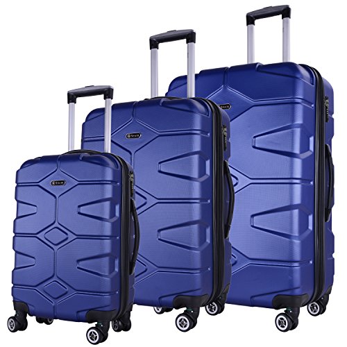 SHAIK Serie RAZZER Maletas De Viaje TSA CASTILLO 50/80/120 Capacidad De Litros Cubierta Dura Y Flexible Equipaje De Mano Con Ruedas 360? De Rotación (Azul, 3 Piezas)